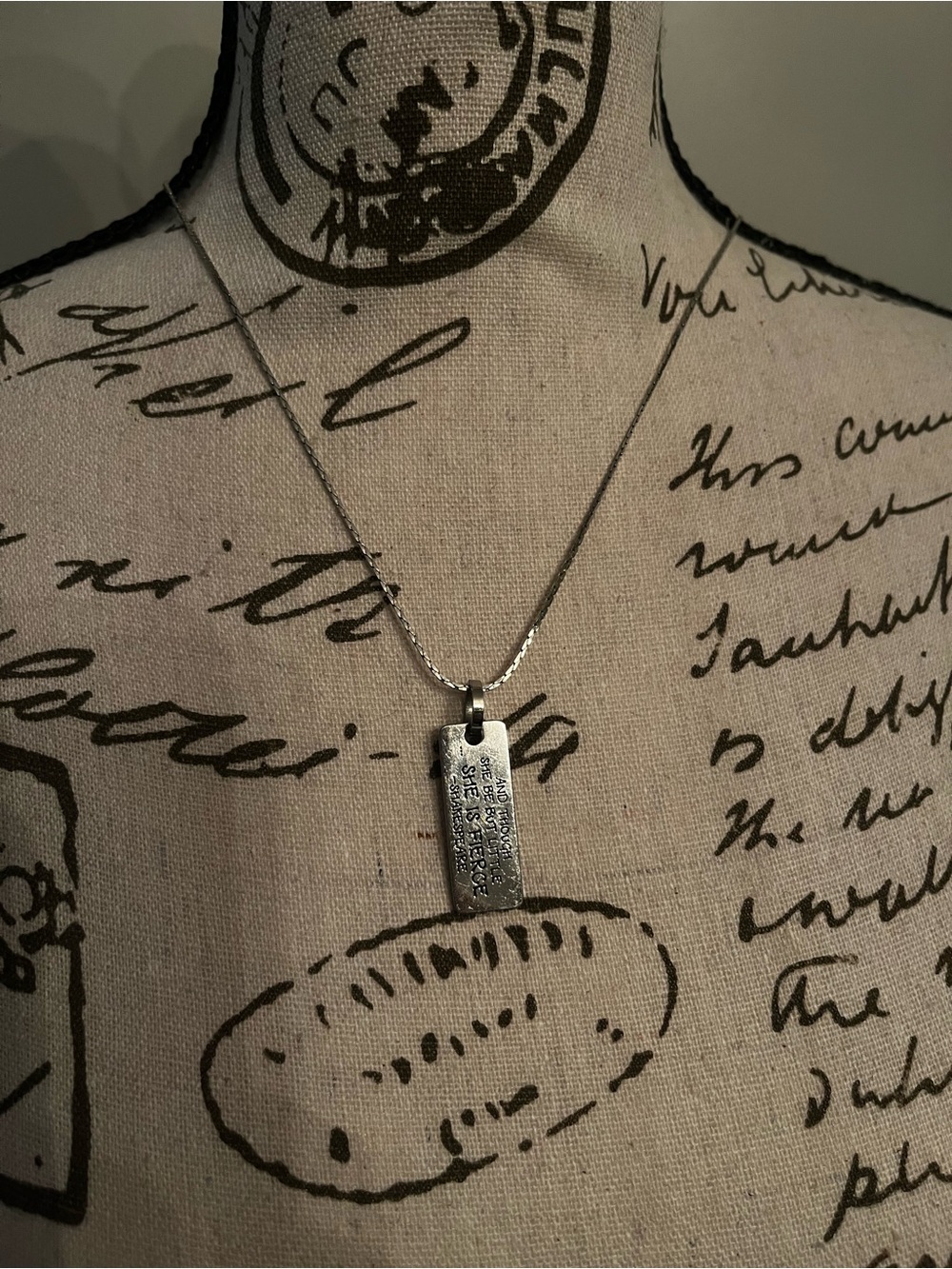Shakespeare Sterling Silver Textured Bar Pendant Necklace - Silver